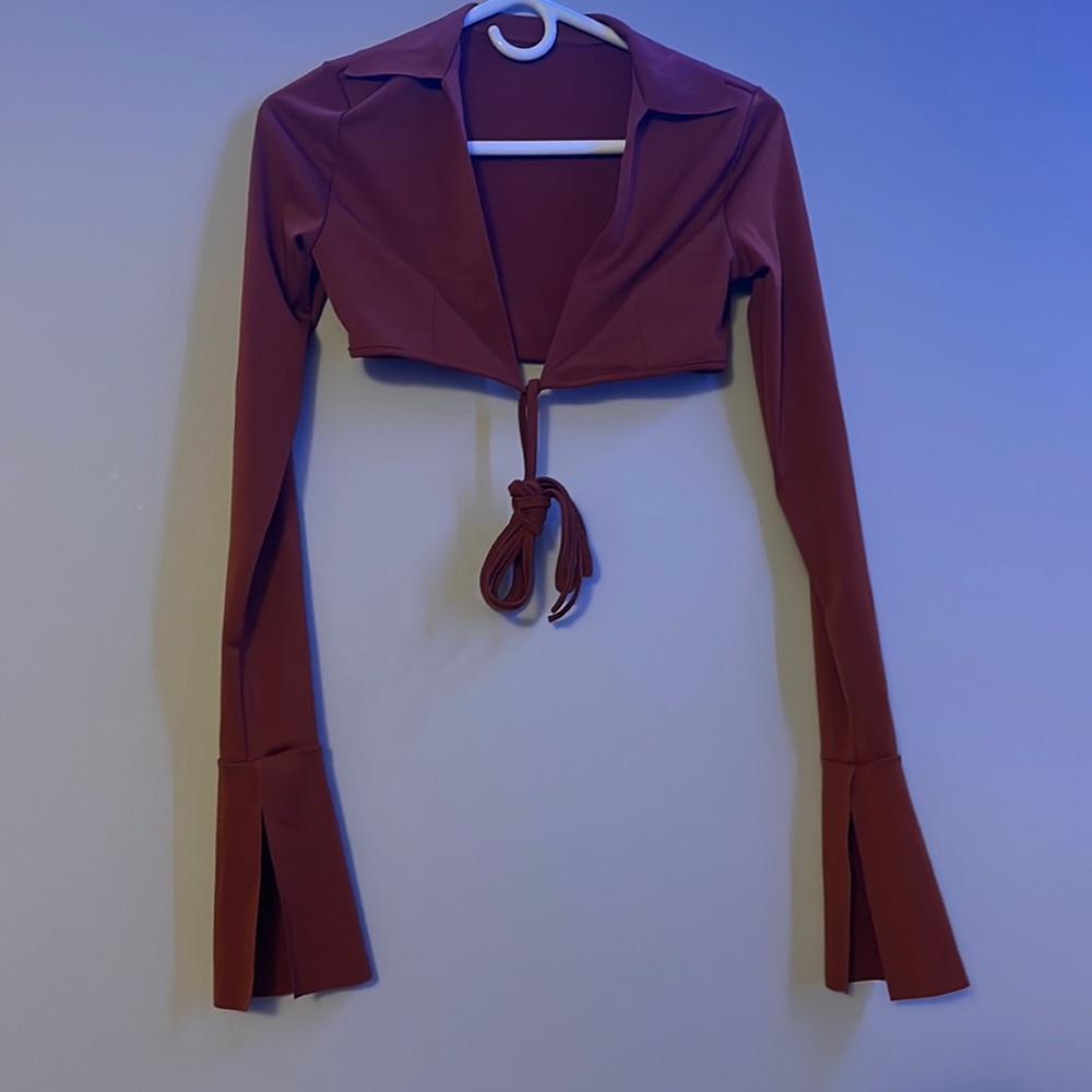 Rust coloured tie front top